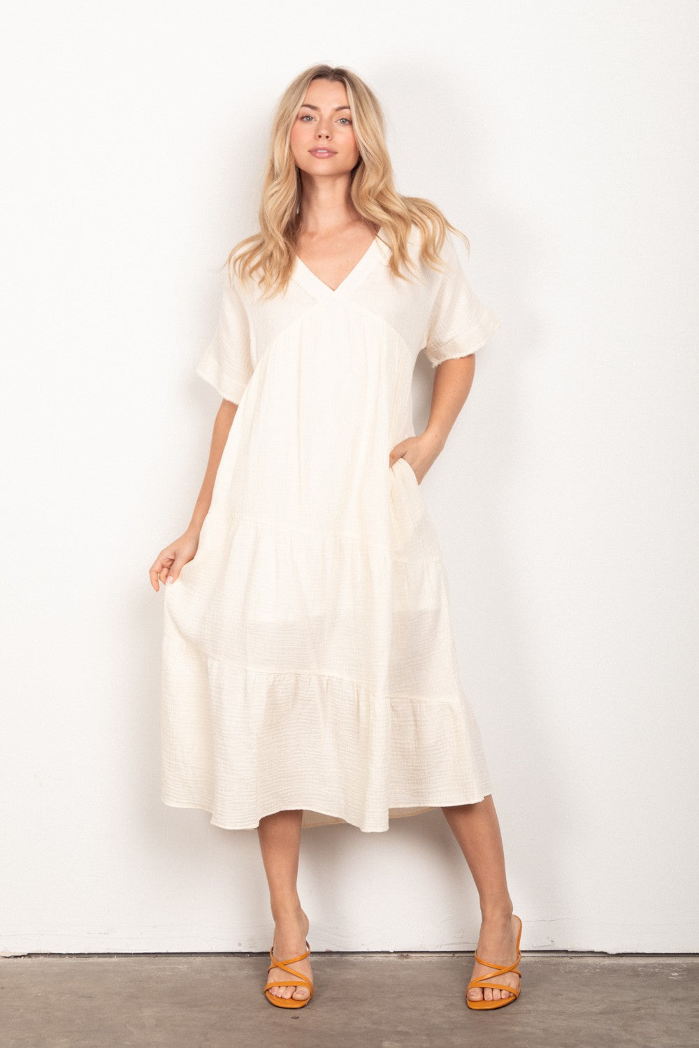 Gabbi Gauze Midi Dress - Cream