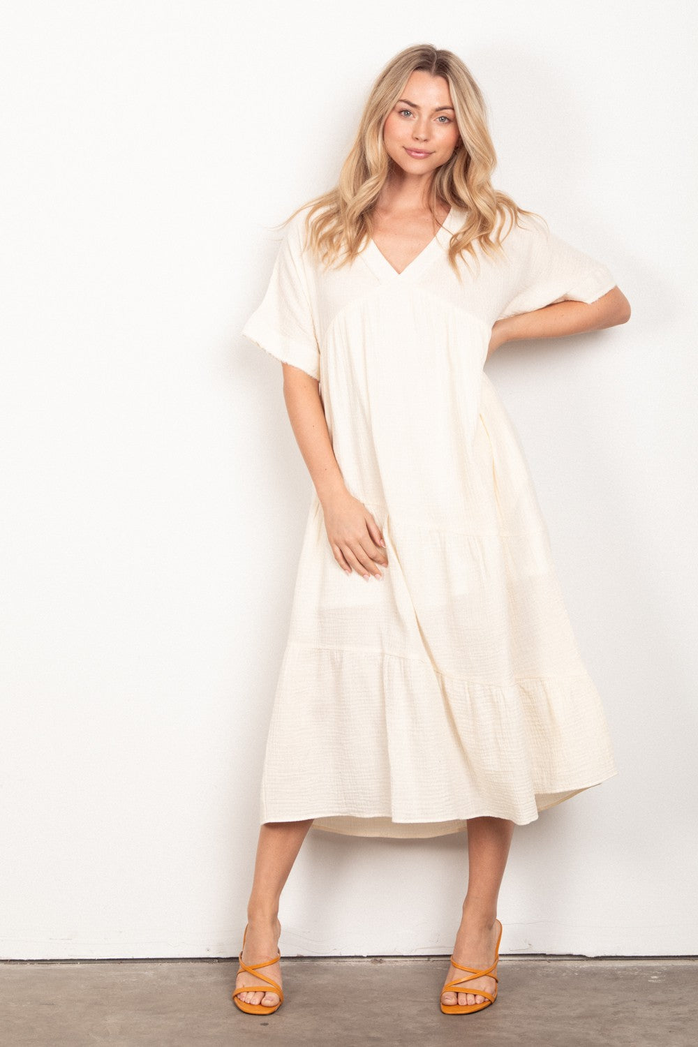 Gabbi Gauze Midi Dress - Cream