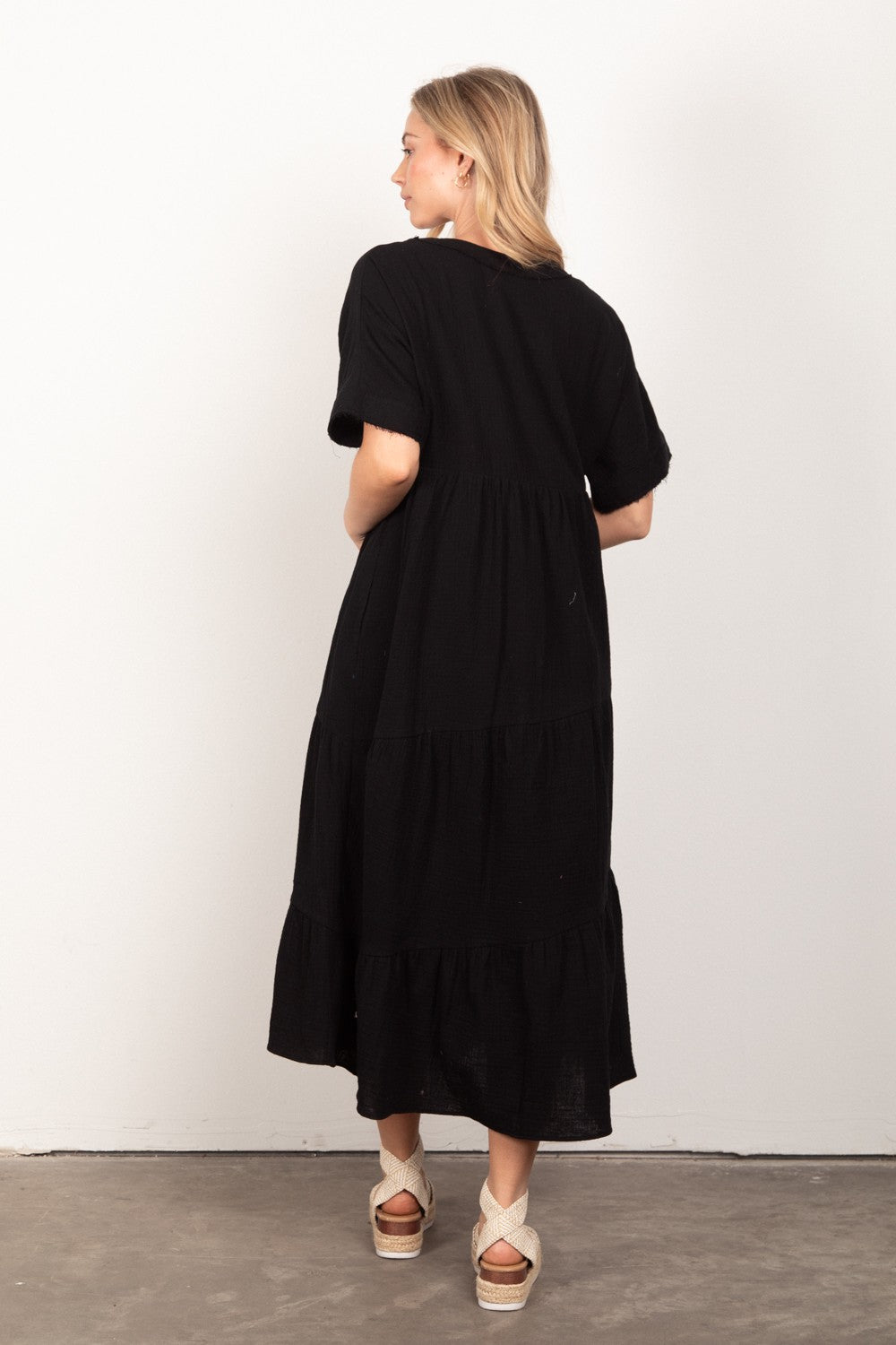Gabbi Gauze Midi Dress - Black