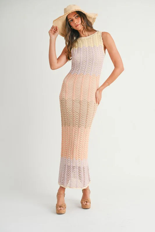 Multi Color Pointelle Maxi Dress