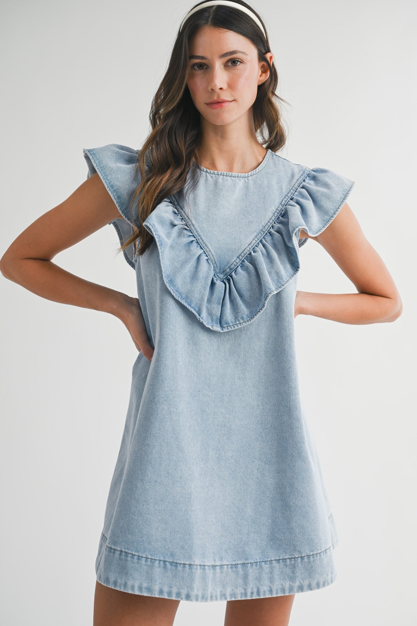 Ruffle Denim Mini Dress