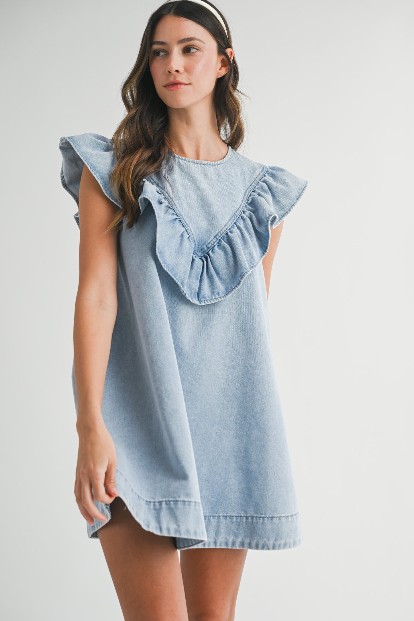Ruffle Denim Mini Dress