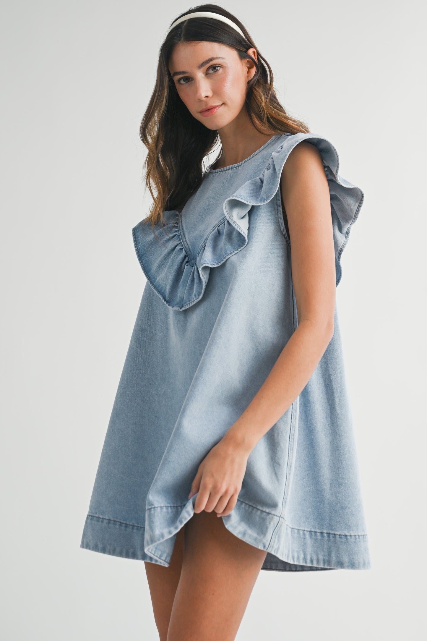 Ruffle Denim Mini Dress