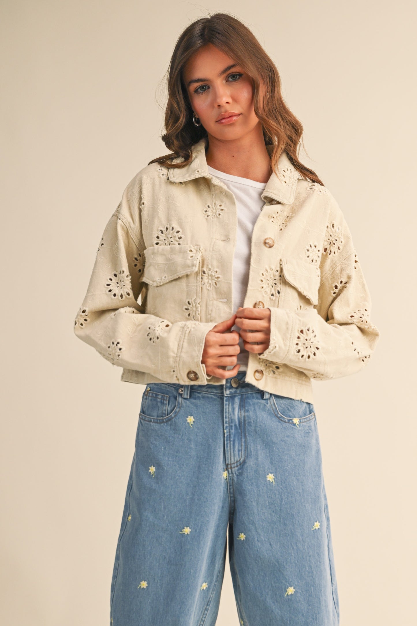 Eyelet Twill Cropped Jacket