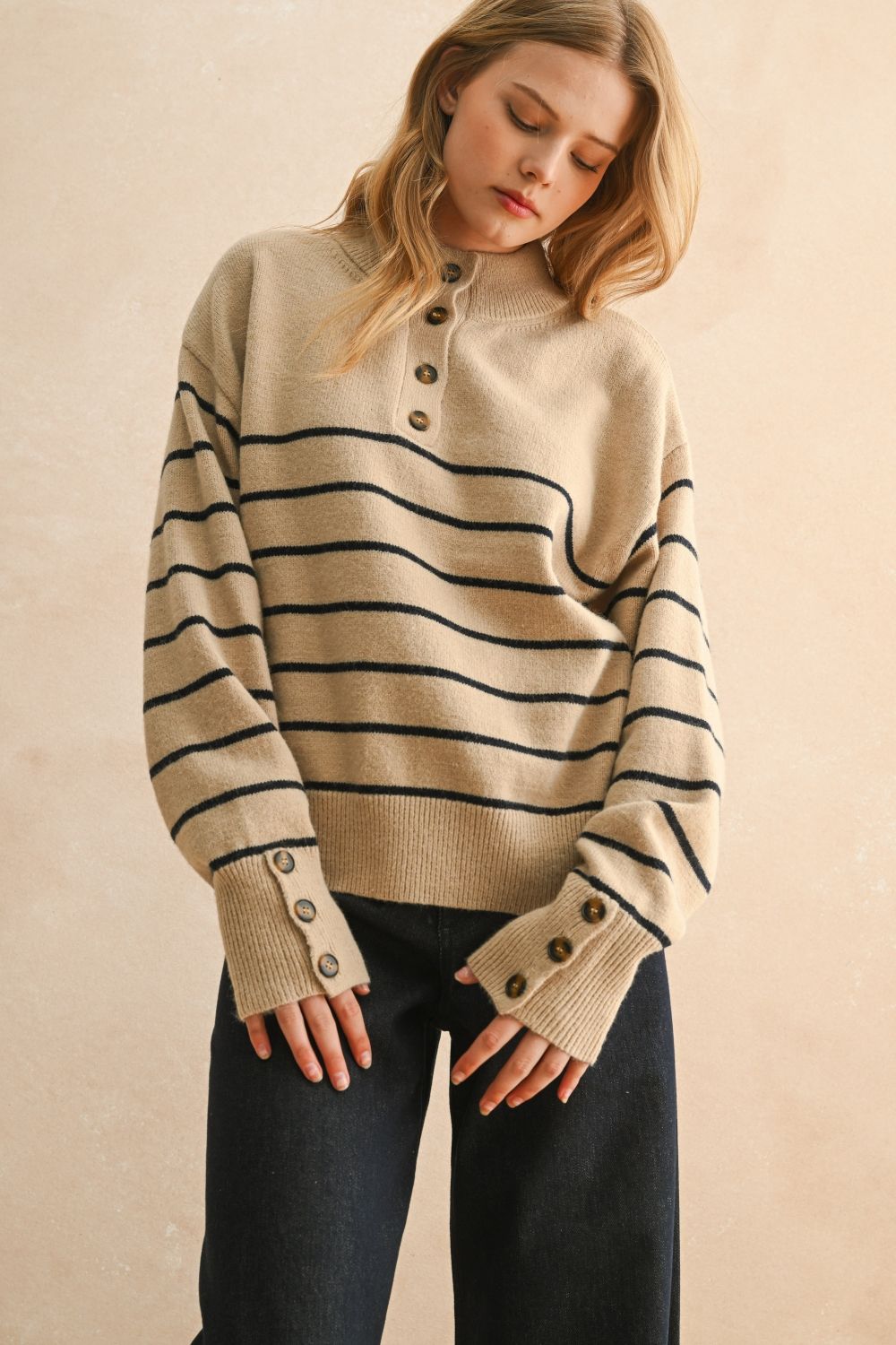 Striped Half Button Knit