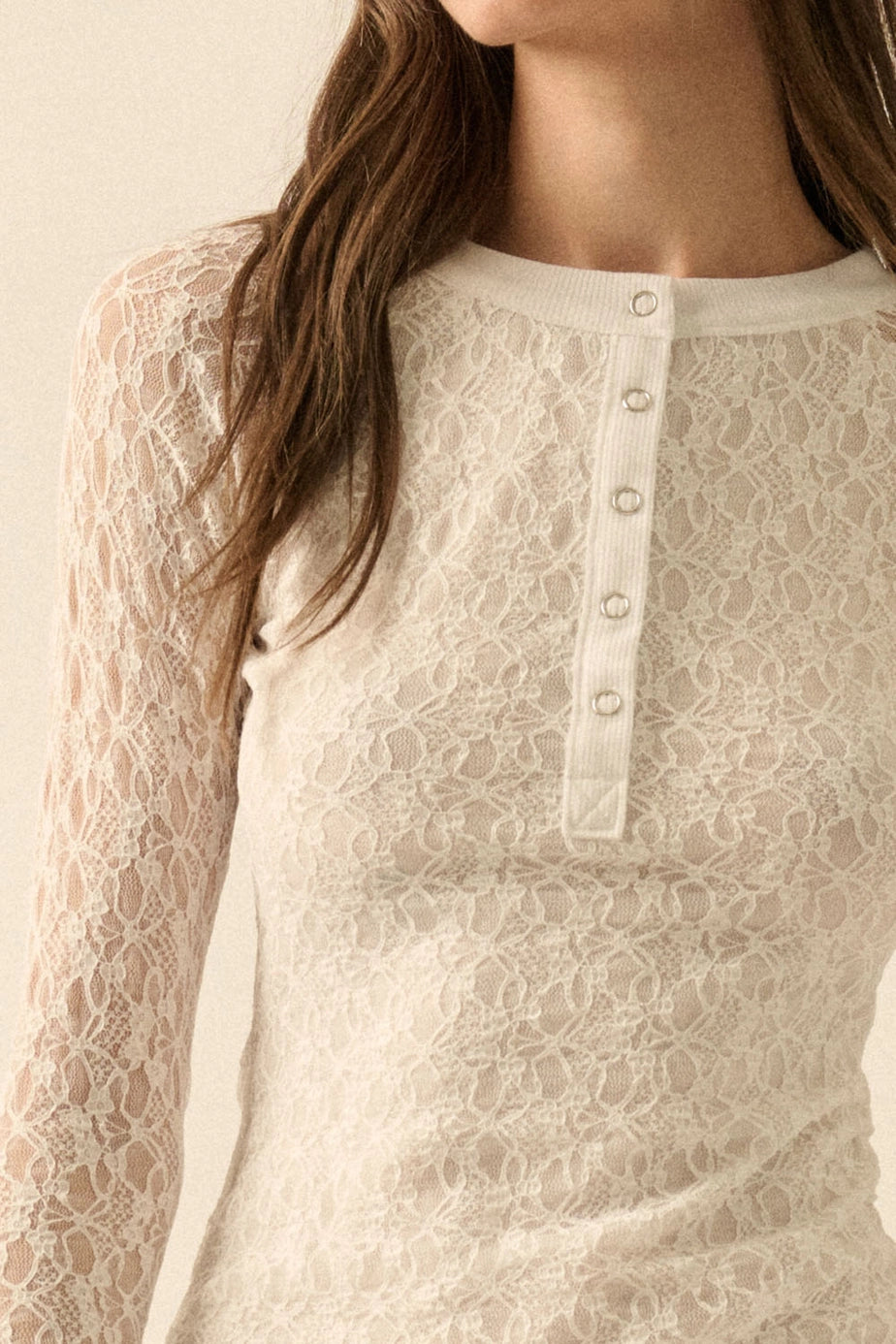 Floral Lace Raglan - White