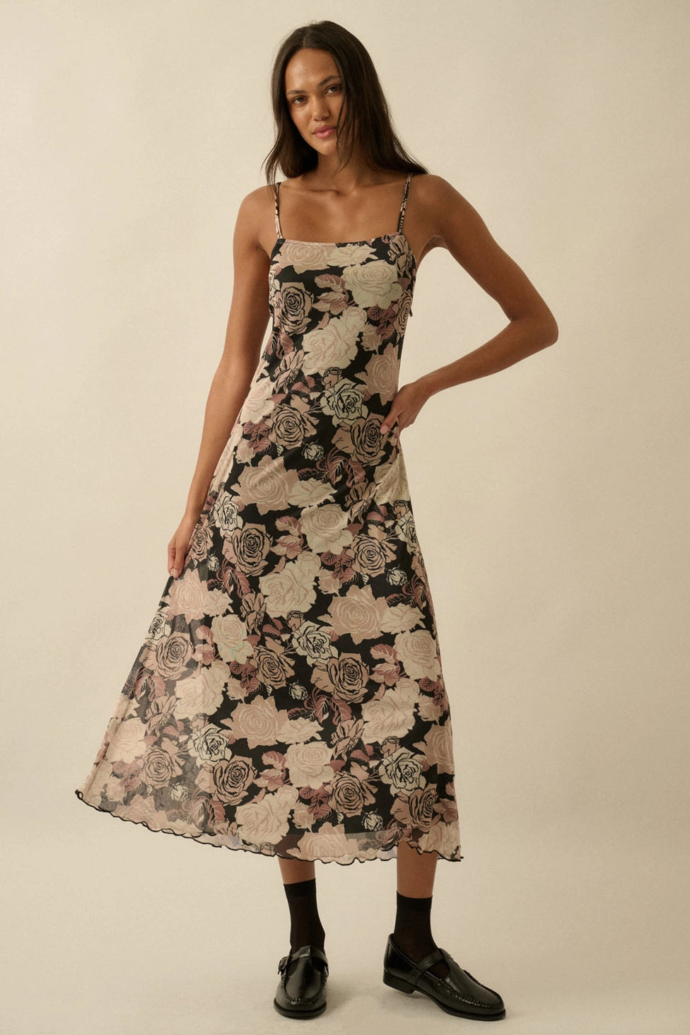 Floral Mesh Midi Dress