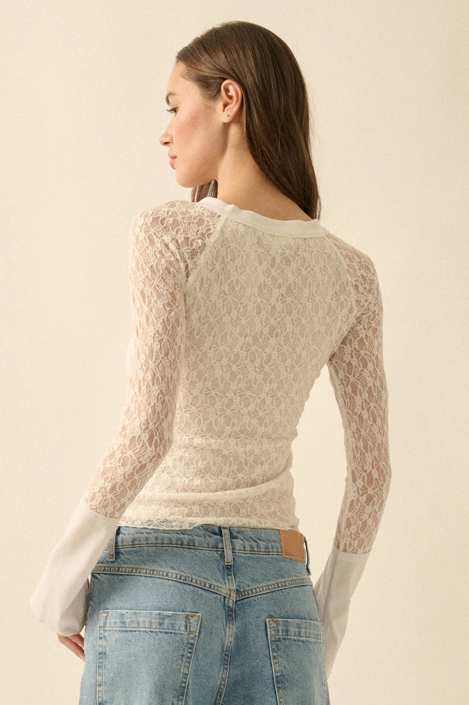 Floral Lace Raglan - White