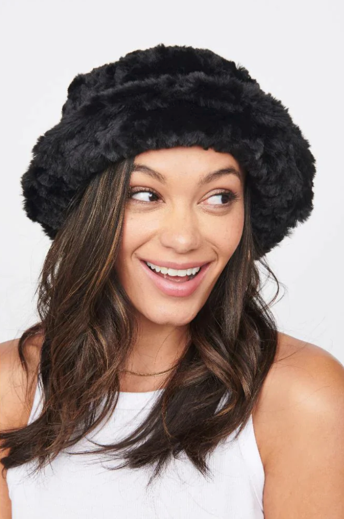 Faux Fur Bucket Hat - Black