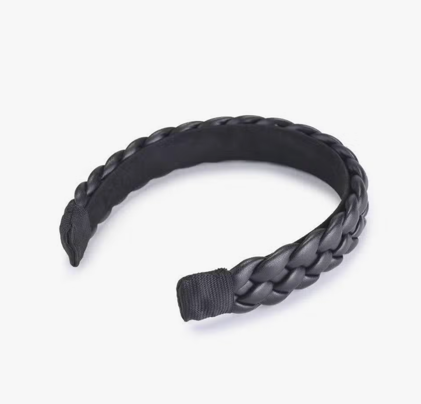 Braided Vegan Leather Headband - Black