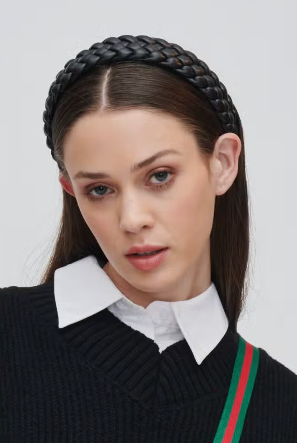 Braided Vegan Leather Headband - Black