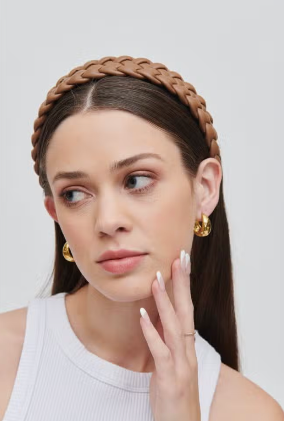Braided Vegan Leather Headband - Mocha