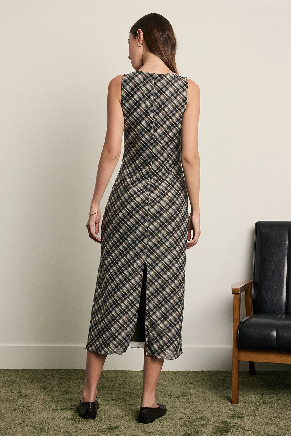 Plaid Mesh Maxi Dress
