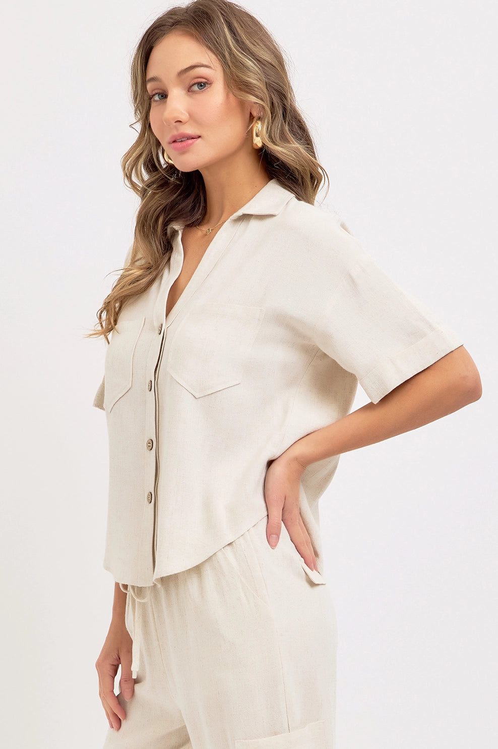 Linen Blend Button Down