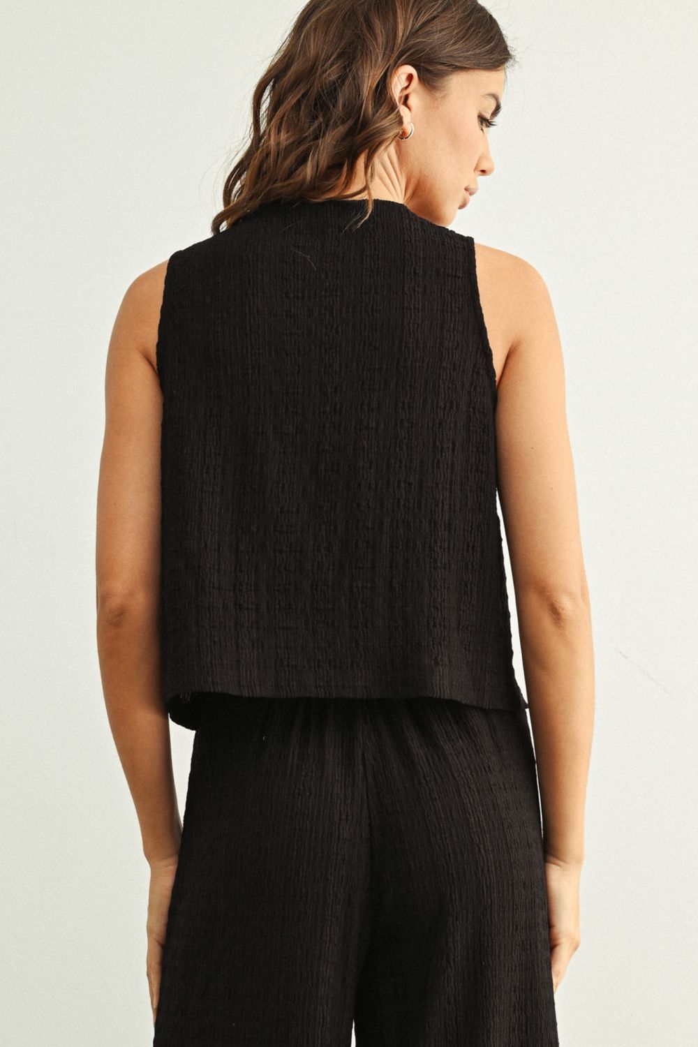 Crinkle Button Front Tank