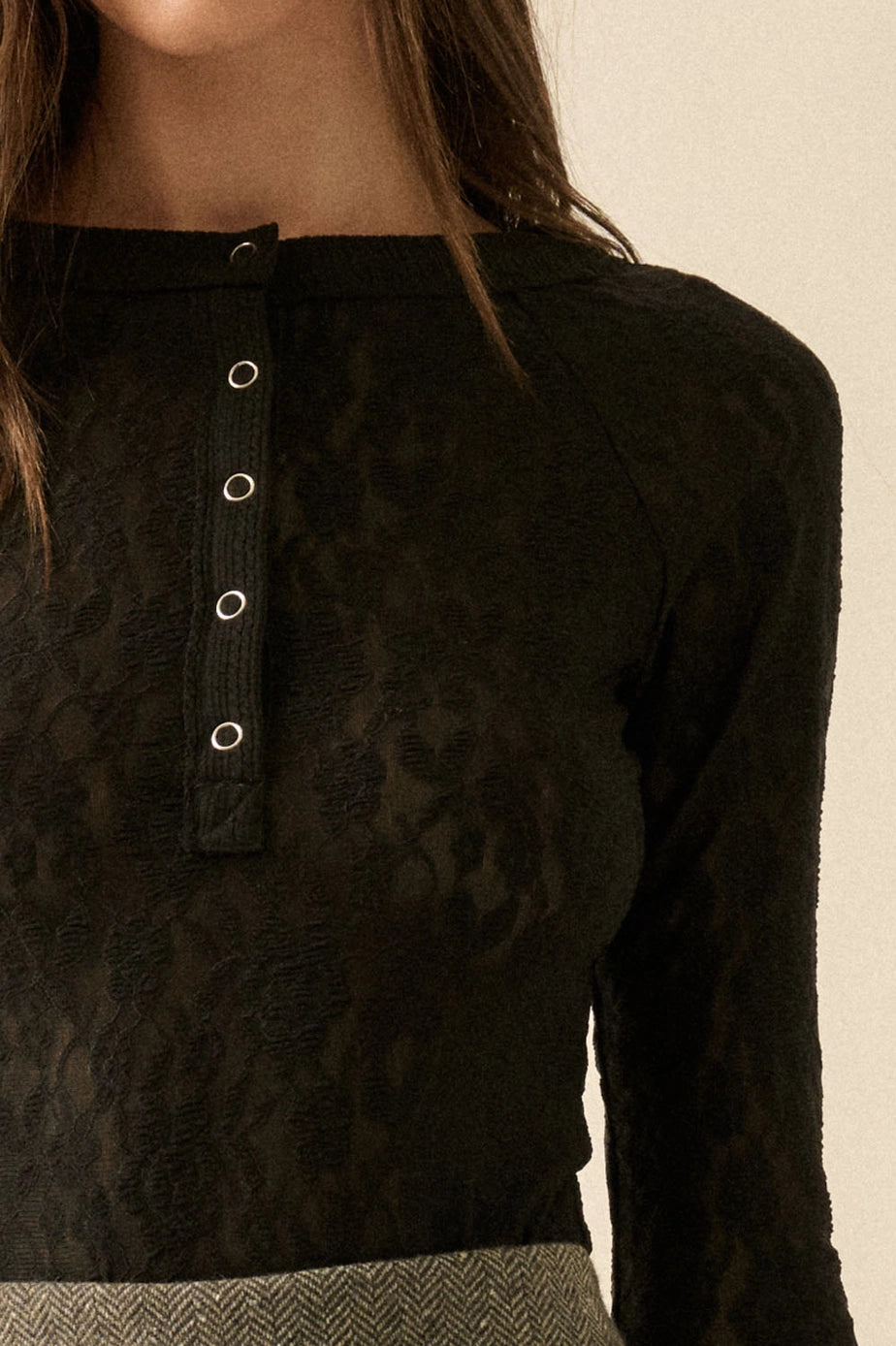 Floral Lace Raglan - Black