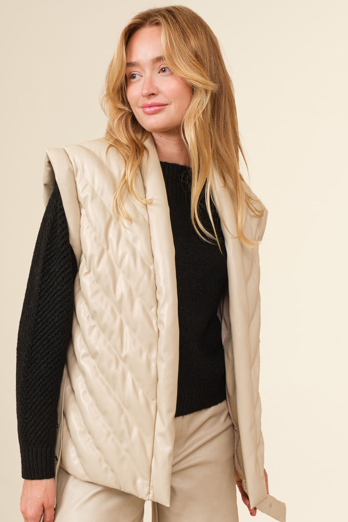 Gunner Faux Leather Vest - Beige