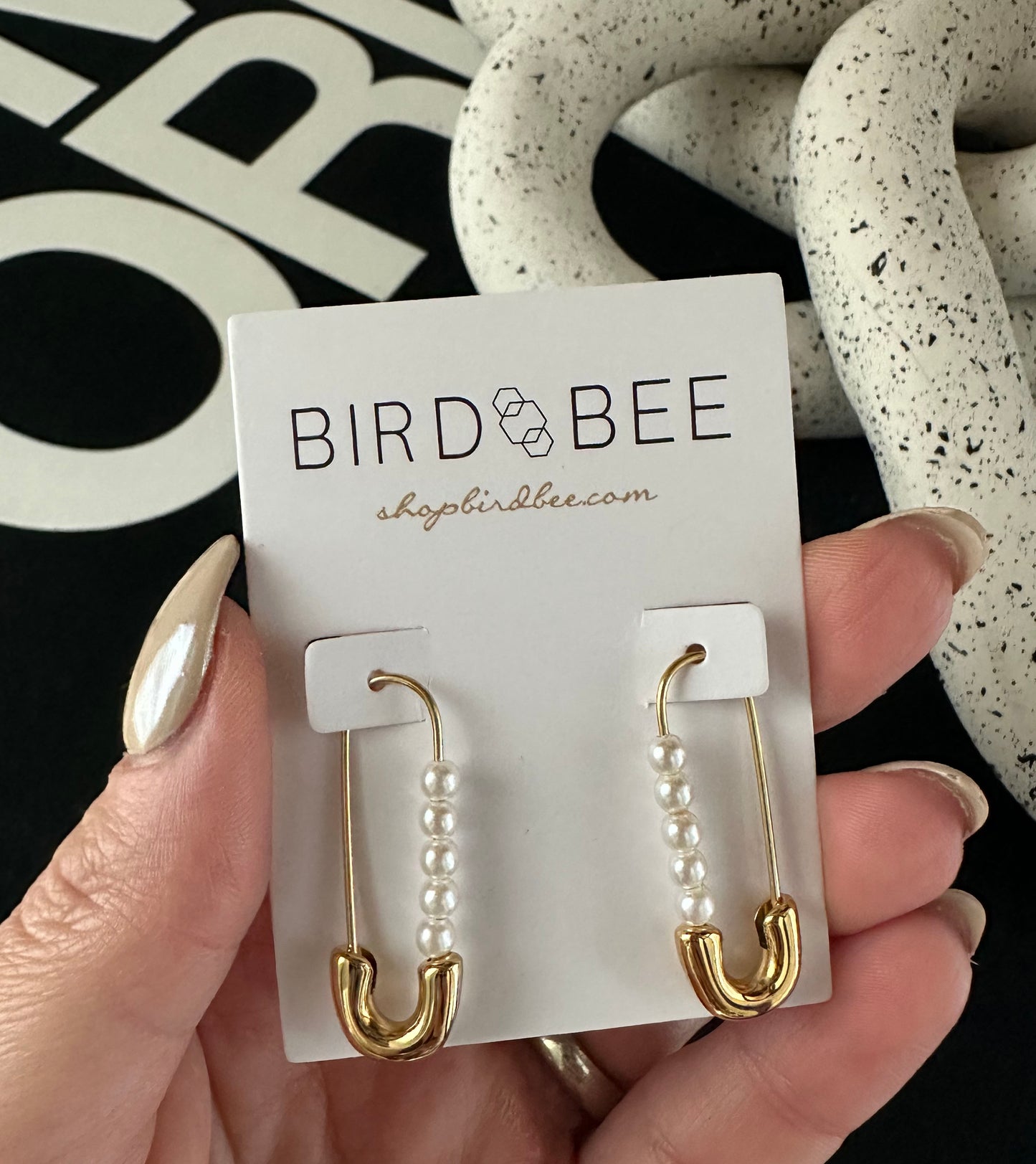 Pearl Safety Pin Earrings