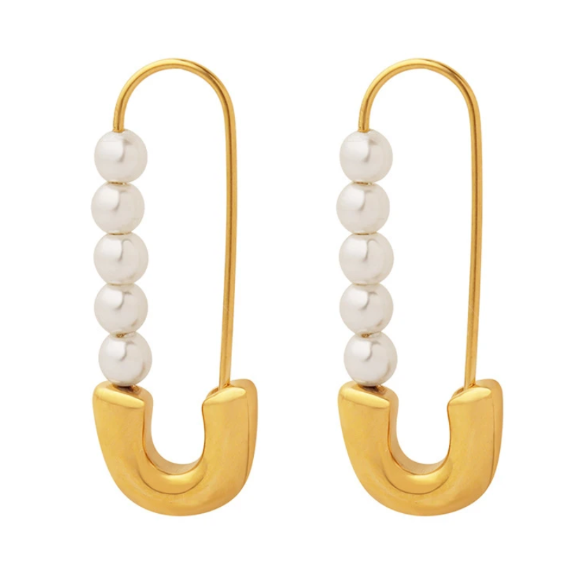 Pearl Safety Pin Earrings