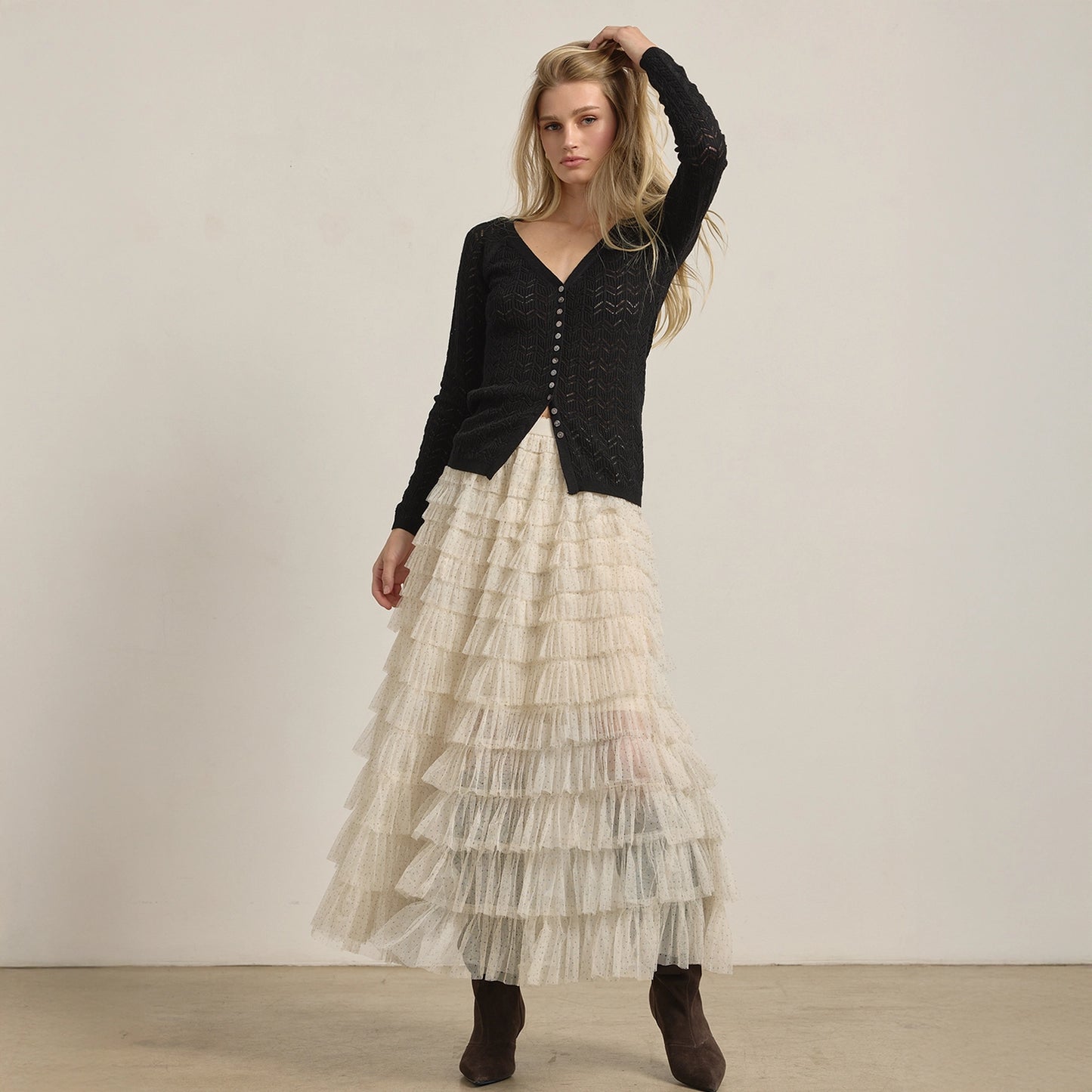 Tiered Mesh Polka Dot Skirt