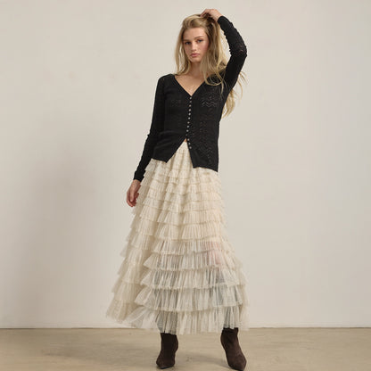 Tiered Mesh Polka Dot Skirt