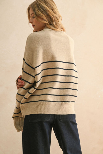 Striped Half Button Knit