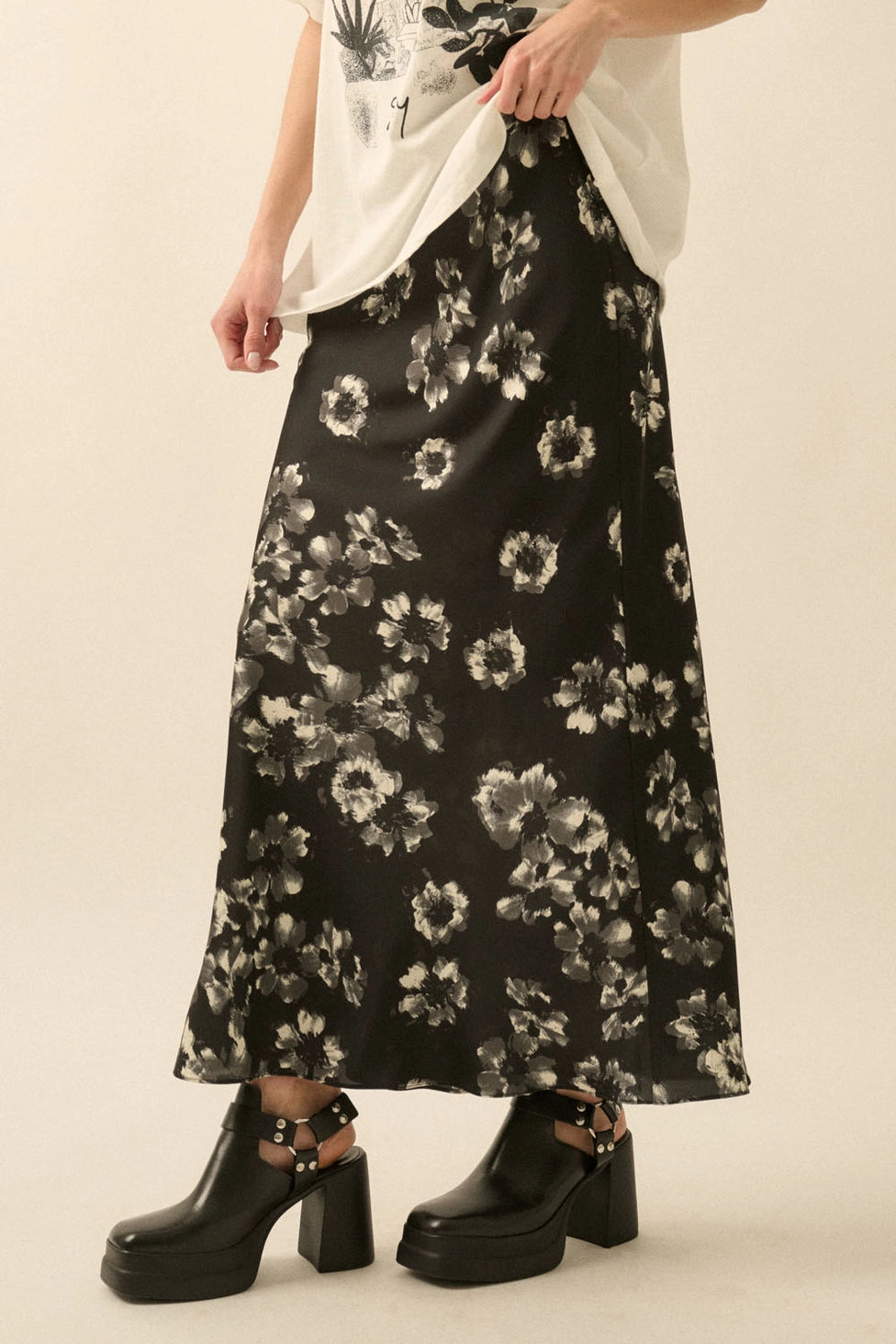 Floral Satin Maxi Skirt