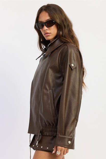 Lissy Faux Leather Bomber Jacket