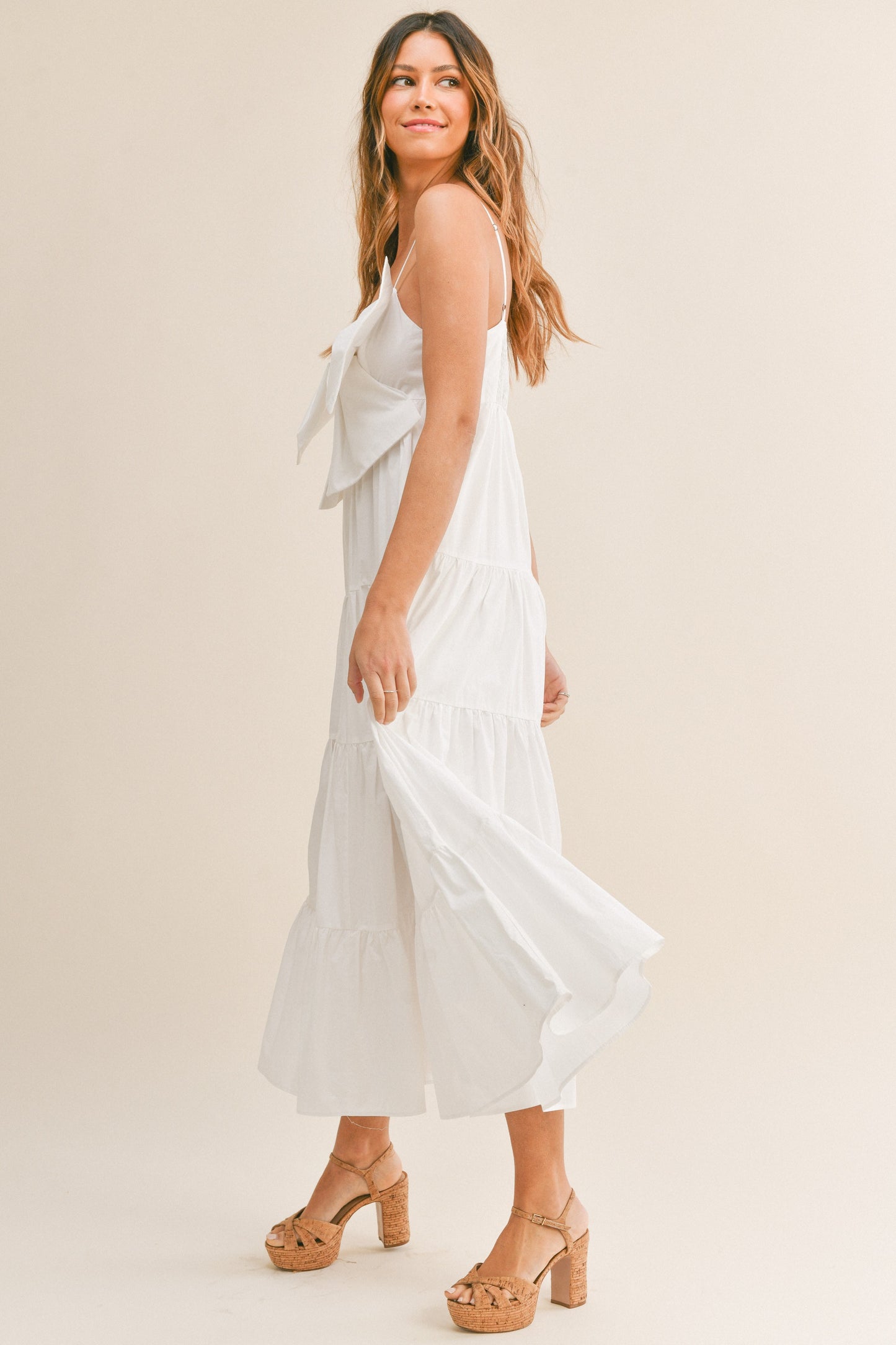 Bow Tie Tiered Midi Dress