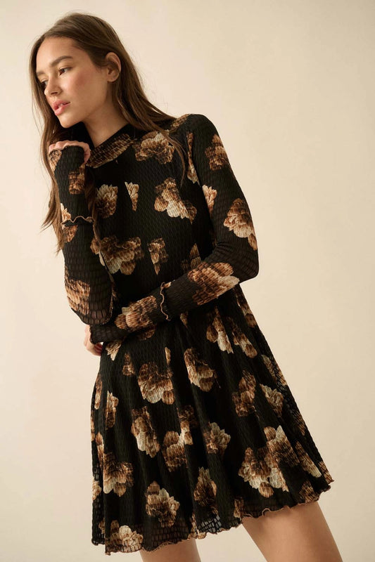 Floral Honeycomb Mini Dress