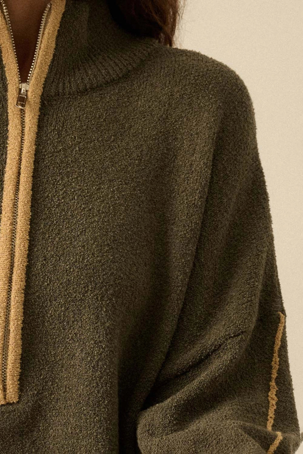 Textured Half Zip Sweater - BIRD BEE