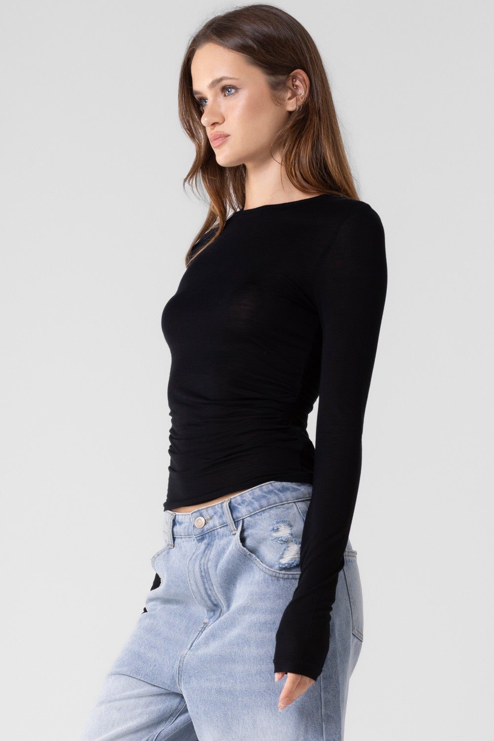 Shirred Black Top