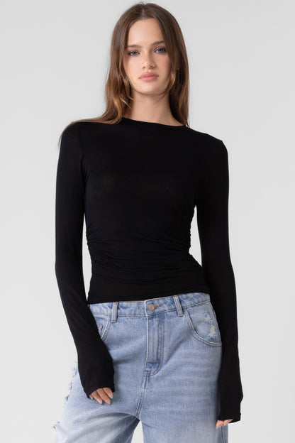 Shirred Black Top