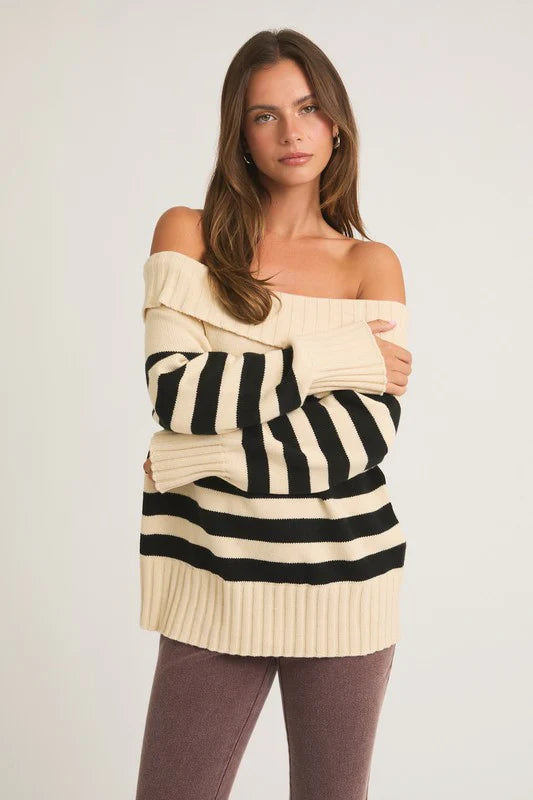 Off Shoulder Striped Sweater