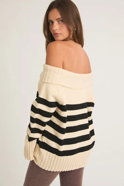 Off Shoulder Striped Sweater