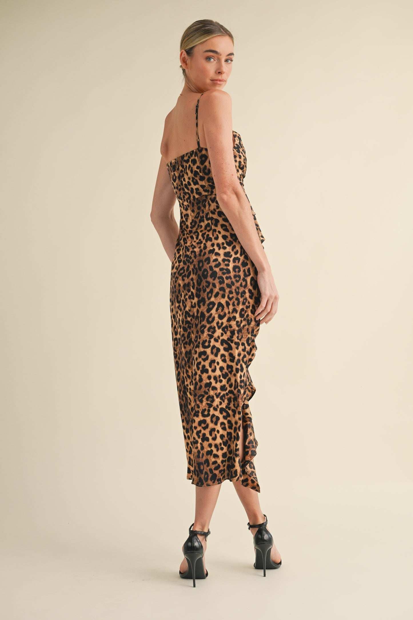 Leopard Ruched Midi Dress