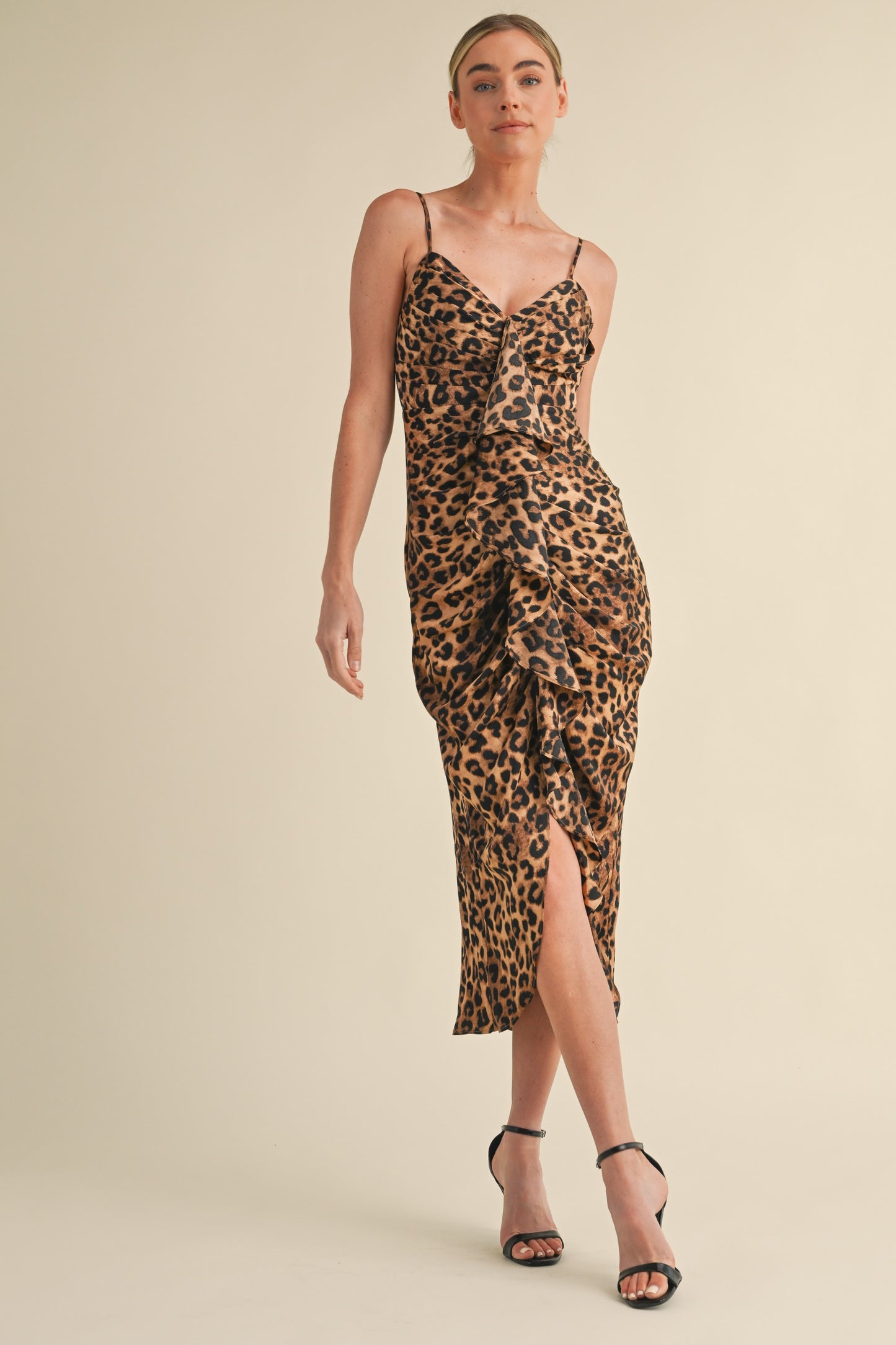 Leopard Ruched Midi Dress