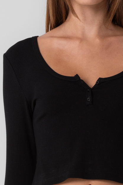 Cropped Henley - Black