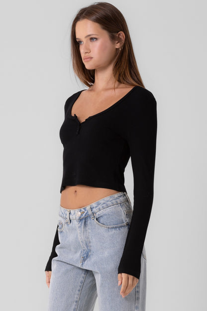 Cropped Henley - Black