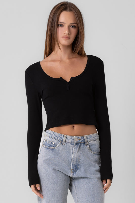 Cropped Henley - Black