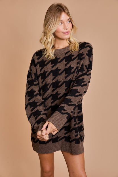 Houndstooth Sweater Dress