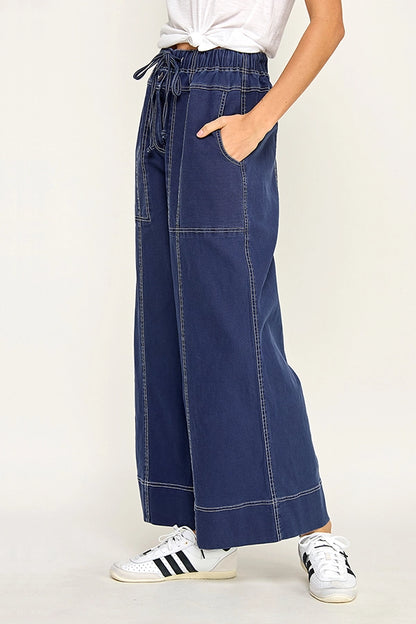 Cotton Twill Wide Leg Pant - Navy