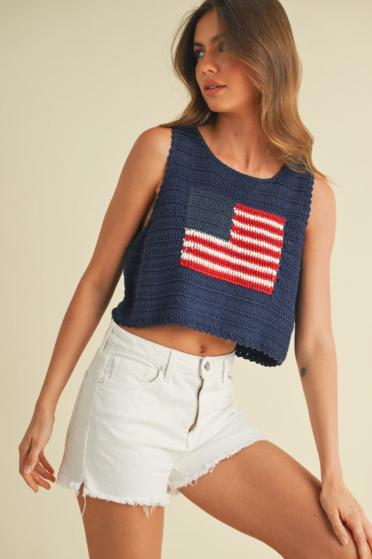 USA Cropped Knit Tank