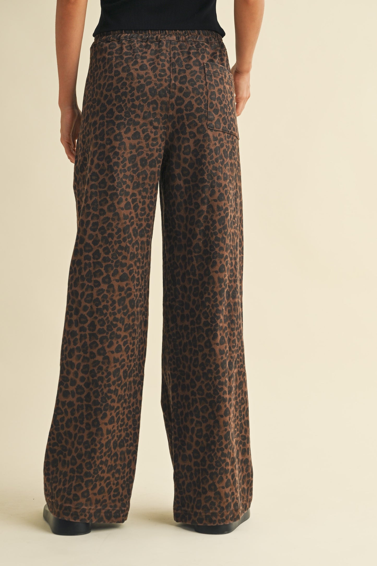 LEOPARD PRINT WIDE LEG DENIM TRACK PANTS - BIRD BEE