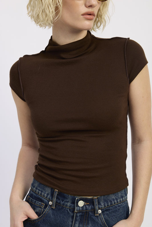 Ash Brown Mock Neck Tee