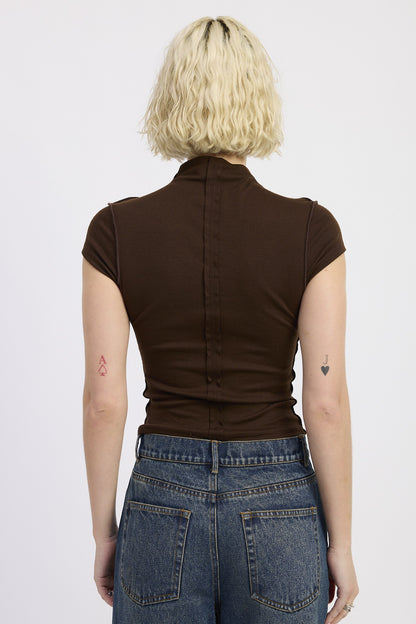 Ash Brown Mock Neck Tee