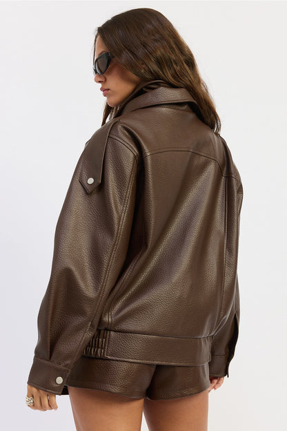 Lissy Faux Leather Bomber Jacket