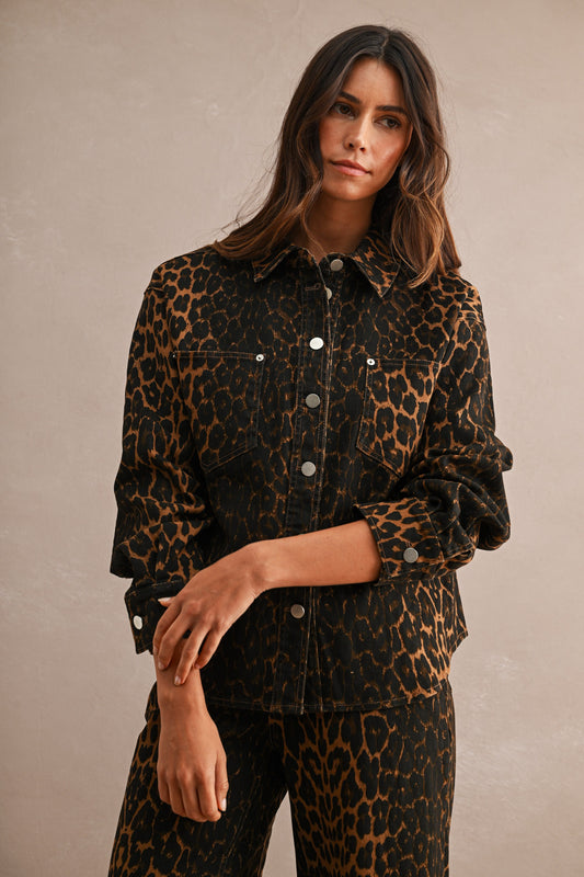 Leopard Button Denim Jacket