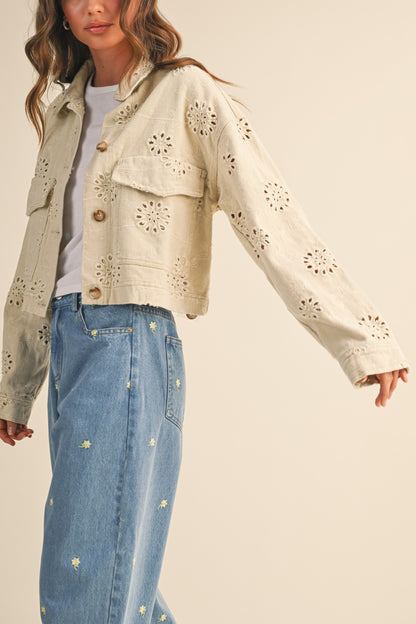 Eyelet Twill Cropped Jacket