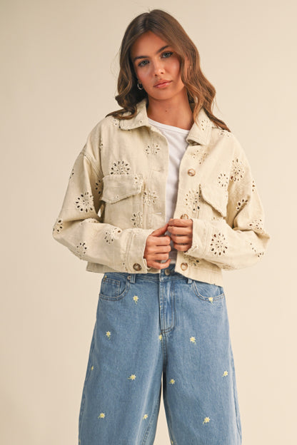 Eyelet Twill Cropped Jacket